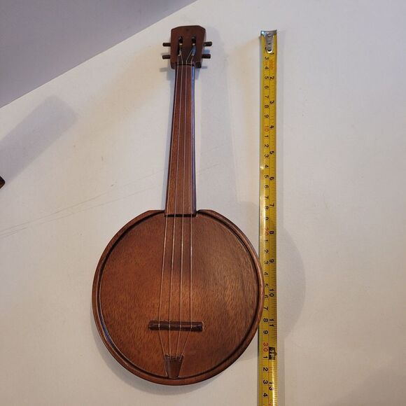 Monkey Pod Wood Carved Banjo Music Box With Stand - Picture 6 of 7